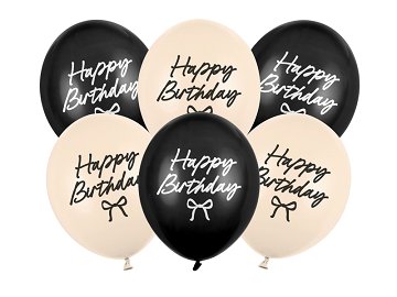 Ballons Strong Happy Birthday Nœuds, 30 cm, assortiment (1 pqt. / 6 pc.)