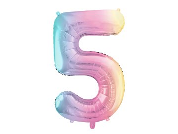 Balon foliowy Cyfra ''5'', 86cm, pastelowy tęczowy