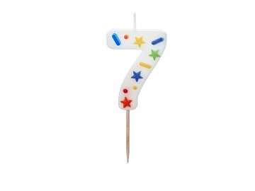 Birthday Candle Number '7', white confetti, 5.5cm