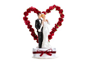 Cake Topper Newly-weds, white and deep red, 16cm