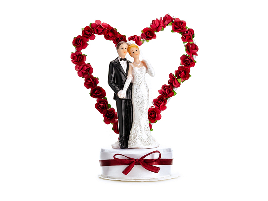 Cake Topper Jeunes mariés, blanc et rouge foncé, 16cm