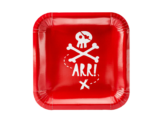Assiettes Pirates, rouge, 20x20cm (1 pqt. / 6 pc.)