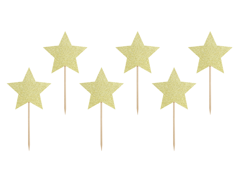 Tårttoppers – Stjärnor – guld – 11.5 cm – 6-pack