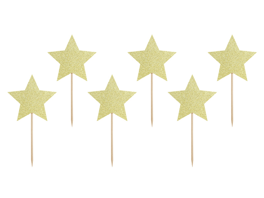 Cupcake toppers - Stars, gold, 11.5cm (1 pkt / 6 pc.)