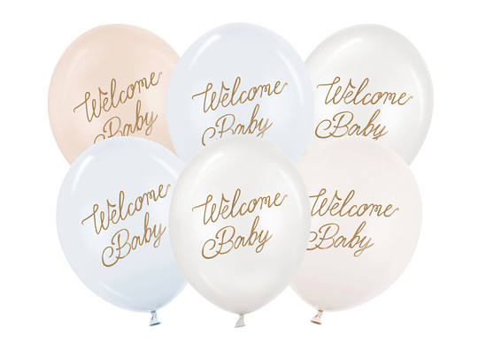 Balony 30 cm, Welcome Baby, mix niebieski (1 op. / 6 szt.)