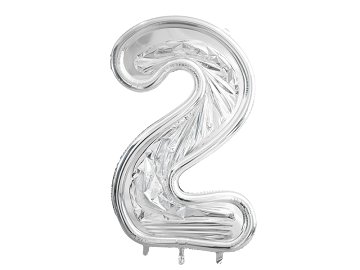 Forma Cyfra "2" dla balonów lateksowych, 126cm, srebrne błyszczące