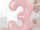 Stojący balon foliowy cyfra "3" , 84 cm, jasny różowy
