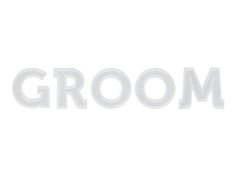 Tygmärke – GROOM – vit – 30x6 cm