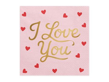 Serwetki I love you, 33x33 cm, różowe (1 op. / 20 szt.)