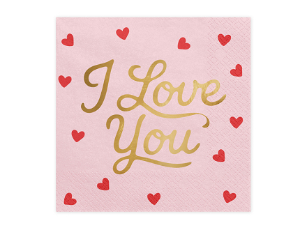 Serwetki I love you, 33x33 cm, różowe