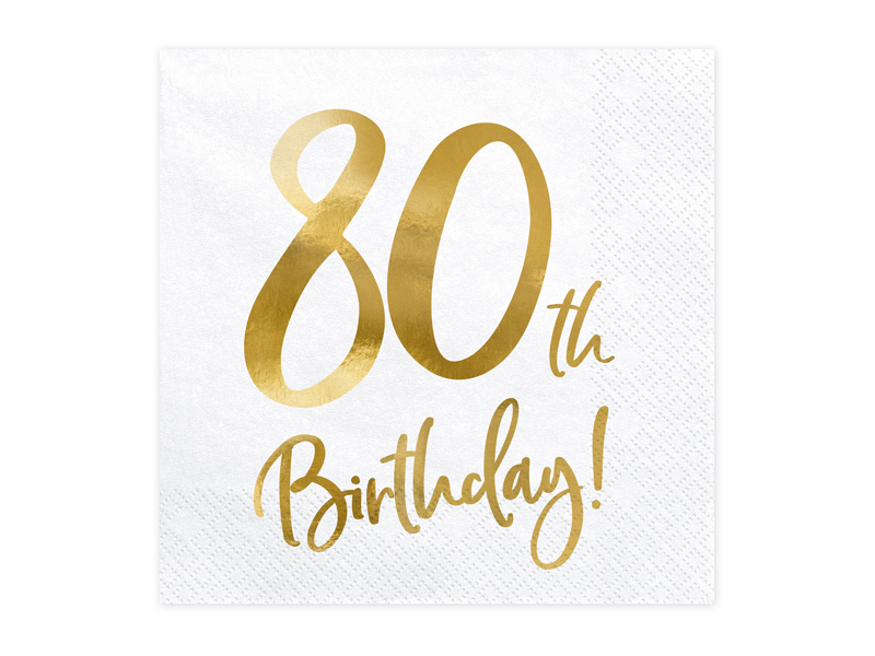 Servetter – 80-årsdag – vit – 20-pack