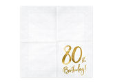 Serviettes de table 80e anniversaire, blanc, 33x33cm (1 pqt. / 20 pc.)