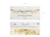 Baner Happy Birthday Kwiaty, różowo-złoty, 1.3m