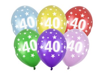Balloons 30cm, 40th Birthday, Metallic Mix (1 pkt / 6 pc.)