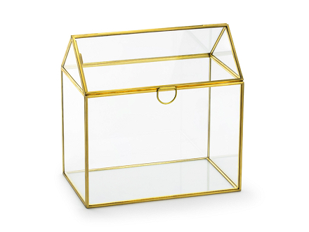 Boîte à enveloppe en verre, dorée, 13x21x21cm