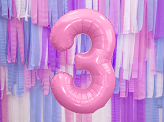 Foil Balloon Number ''3'', 86cm, pink