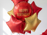 Ballon aluminium pastille Happy Birthday, 35x35 cm, rouge foncé
