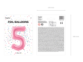 Balon foliowy Cyfra ''5'', 86cm, różowy