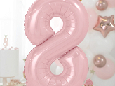 Stojący balon foliowy cyfra "8" , 84 cm, jasny różowy
