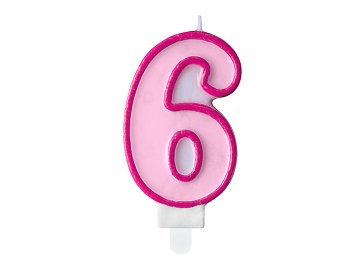 Geburtstagskerze Ziffer 6, rosa, 7cm