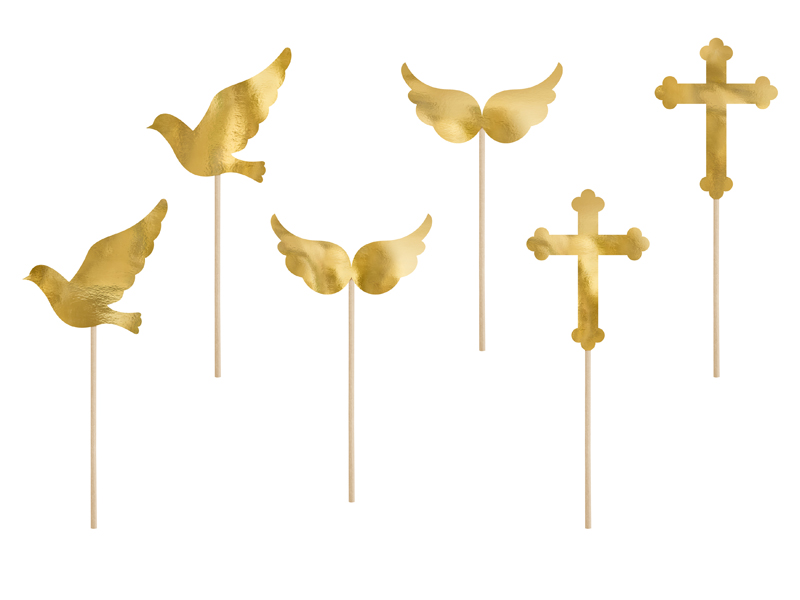 Tårttoppers – Kommunion – guld – 11 cm – 6-pack