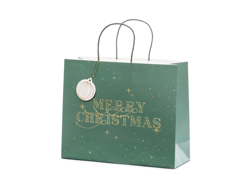 Presentpåse – Merry Christmas – flaskgrön – 26.5x11.5 cm