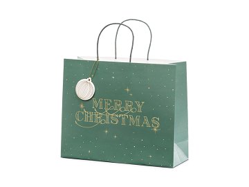 Gift bag Merry Christmas, bottle green, 32.5x26.5x11.5cm
