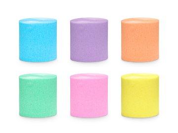 Papier crépon 5cm/10m, set de 6 pcs., mélange arc-en-ciel pastel (1 pqt. / 6 pc.)