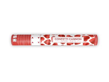 Confetti cannon with hearts, red, 40cm