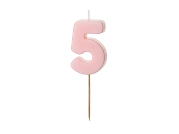 Birthday candle Number 5, light pink, 5.5 cm