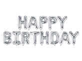 Balon foliowy Happy Birthday, 340x35cm, srebrny