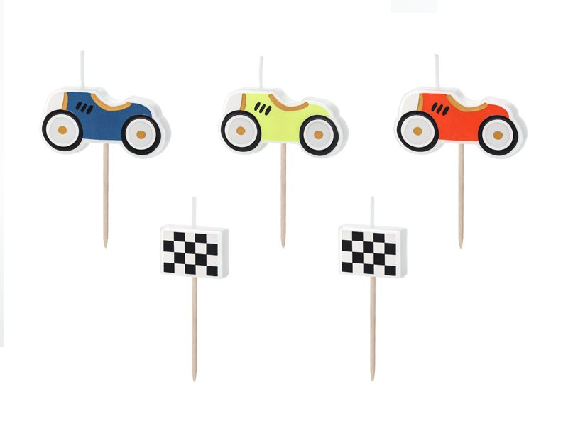 Tårtljus – Racerbil – mix – 3 cm – 5-pack