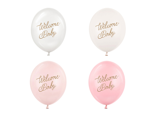 Balony 30 cm, Welcome Baby, mix różowy (1 op. / 50 szt.)