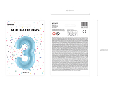 Ballon Mylar Chiffre ''3'', 86cm, bleu clair