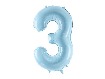 Ballon Mylar Chiffre ''3'', 86cm, bleu clair