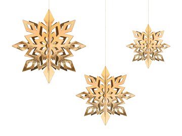 Hanging decoration Snowflakes, gold, 15-25cm (1 pkt / 6 pc.)