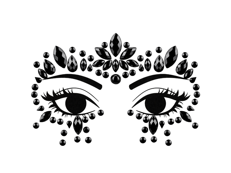 Ansiktsglitter – kristaller – svart – 15x9 cm