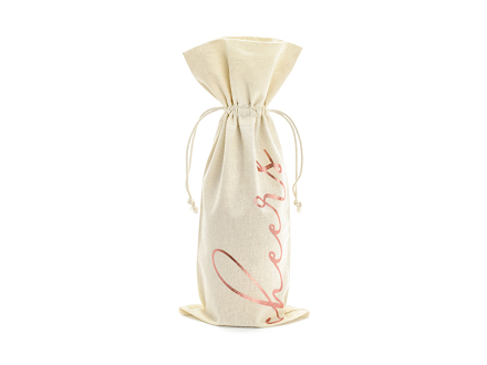 Wine cotton bag - Cheers, rose gold, 15.5x36cm (1 pkt / 5 pc.)