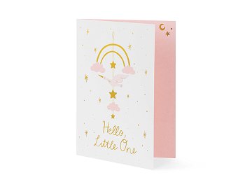 Card with hanging decoration Stork, light pink, 14x20 cm