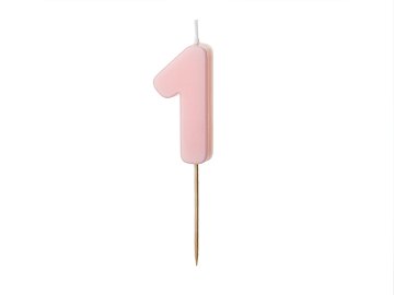 Świeczka urodzinowa Cyferka 1, jasny różowy, 5.5 cm