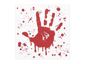 Servietten Blutige Hand, 33x33 cm, weiß-rot (1 VPE / 20 Stk.)