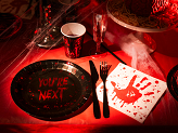 Assiettes en papier You're next, 23 cm, noir-rouge (1 pqt. / 6 pc.)