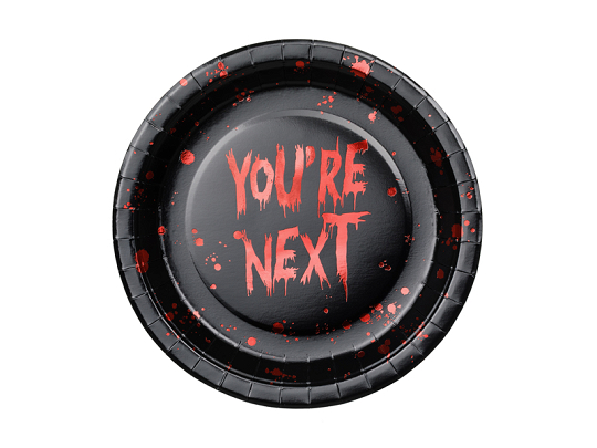 Pappteller You're next, 23 cm, schwarz-rot (1 VPE / 6 Stk.)