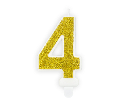 Bougie d'anniversaire Chiffre 4, dorée, 7 cm