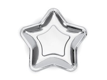 Paper Plates Star, silver, 18cm (1 pkt / 6 pc.)