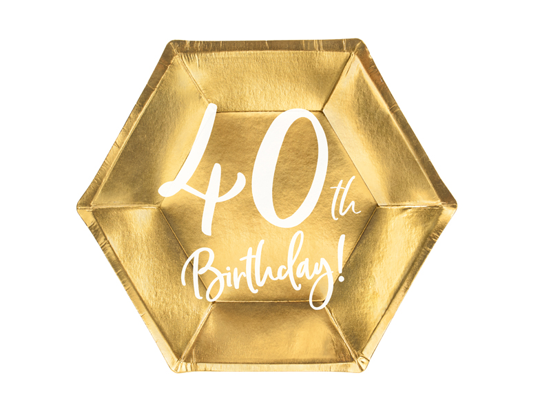 Tallrikar – 40-årsdag – guld – 20 cm – 6-pack