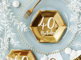 Plates 40th Birthday, gold, 20cm (1 pkt / 6 pc.)
