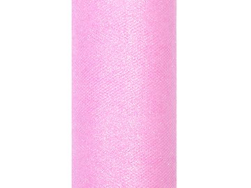 Tiul glittery, j. różowy, 0,15 x 9m (1 szt. / 9 mb.)