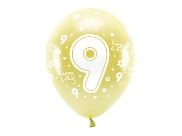Eco Ballons 33 cm, Zahl '' 9 '', golden (1 VPE / 6 Stk.)