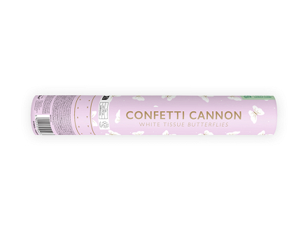 Confetti cannon with butterflies, white, 28cm